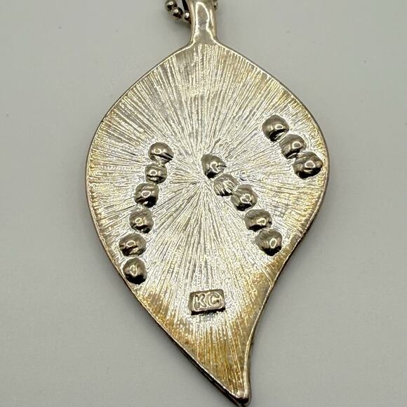 Kenneth Cole Leaf Pendant Necklace Enamel Swirl Rhinestone 15” - Picture 3 of 11